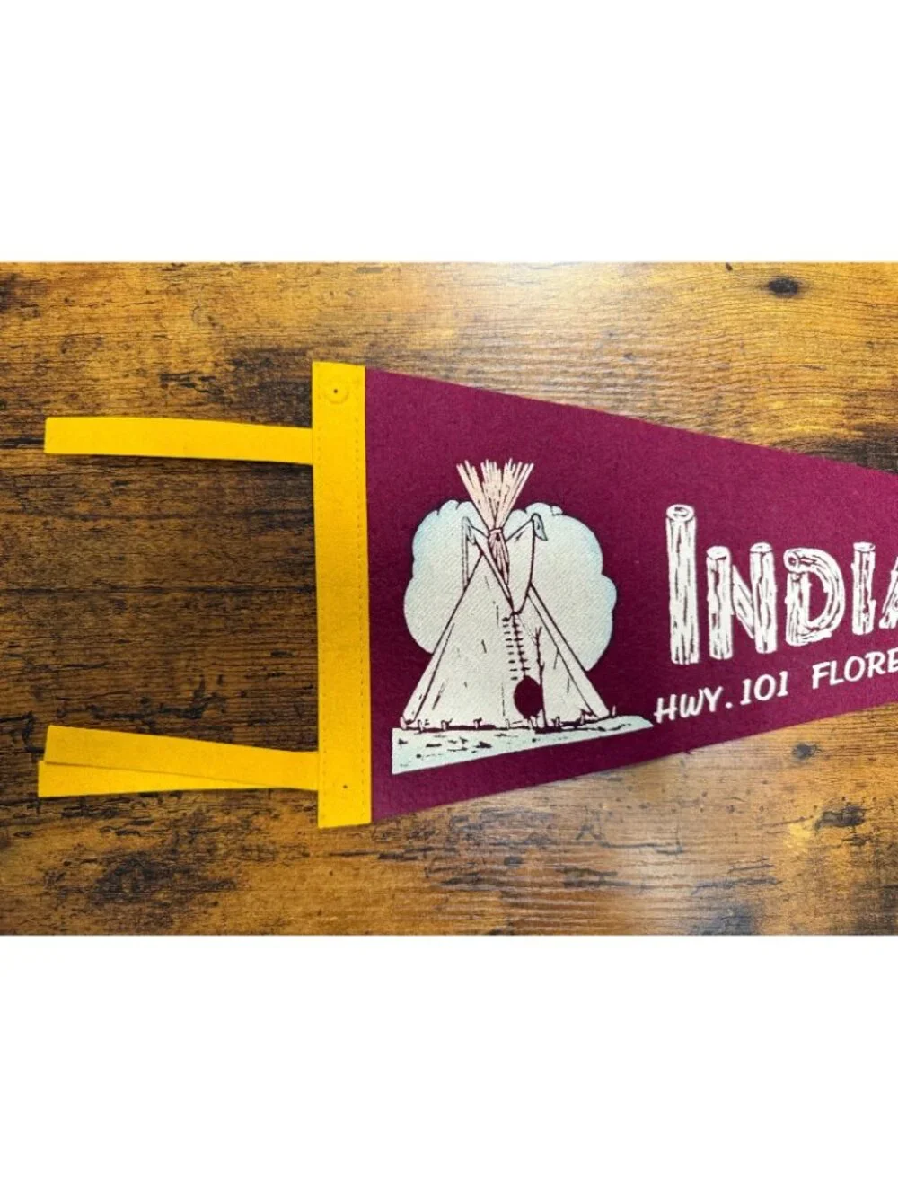 Vintage Indian Forest Hwy. 101 Florence, Oregon pennant